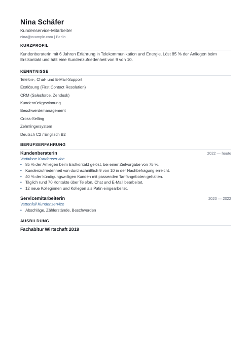 ATS-Lebenslauf: Vorlage: Beispiel-Lebenslauf für Kundenservice-Mitarbeiter