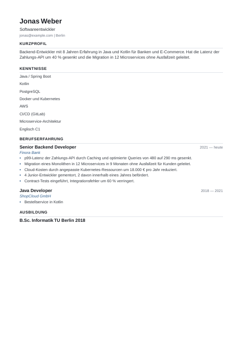 Kompakt: Beispiel-Lebenslauf für Softwareentwickler