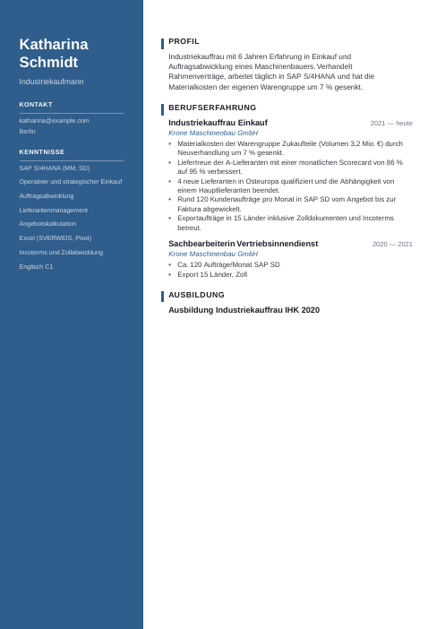 Tabellarischer Lebenslauf: Vorlage: Beispiel-Lebenslauf für Industriekaufmann