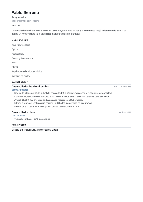 Compacta: currículum de ejemplo de programador