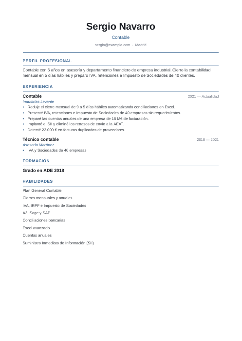 Minimalista: currículum de ejemplo de contable