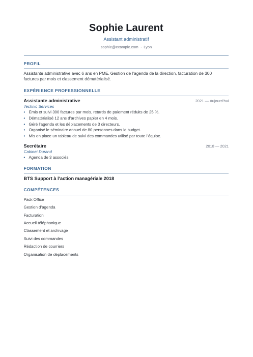 Modèle de CV simple : exemple de CV assistant administratif