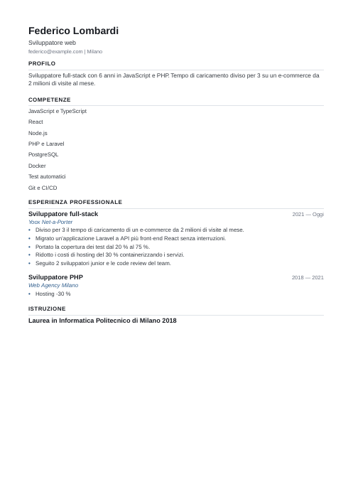 Compatto: esempio di curriculum da sviluppatore web