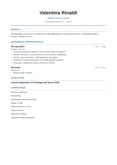 Modello di curriculum per manager: esempio di curriculum da addetto risorse umane