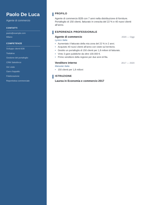Modello di curriculum professionale: esempio di curriculum da agente di commercio