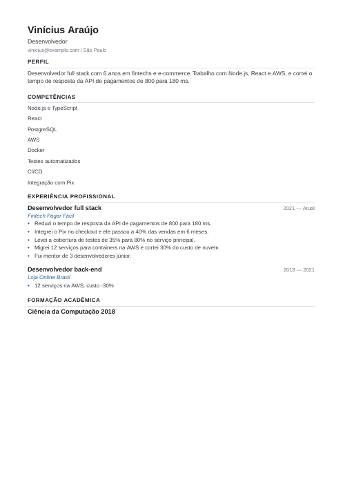 Compacto: currículo de exemplo de desenvolvedor