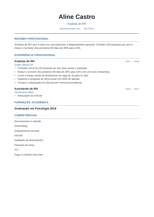 Modelo de currículo executivo: currículo de exemplo de analista de rh