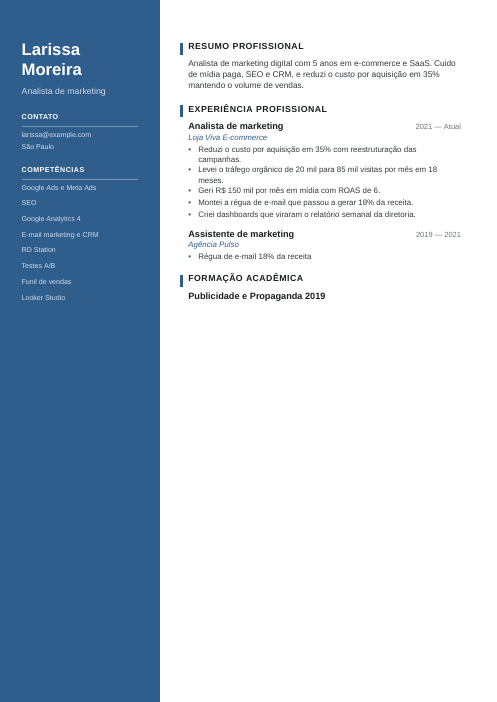 Moderno: currículo de exemplo de analista de marketing