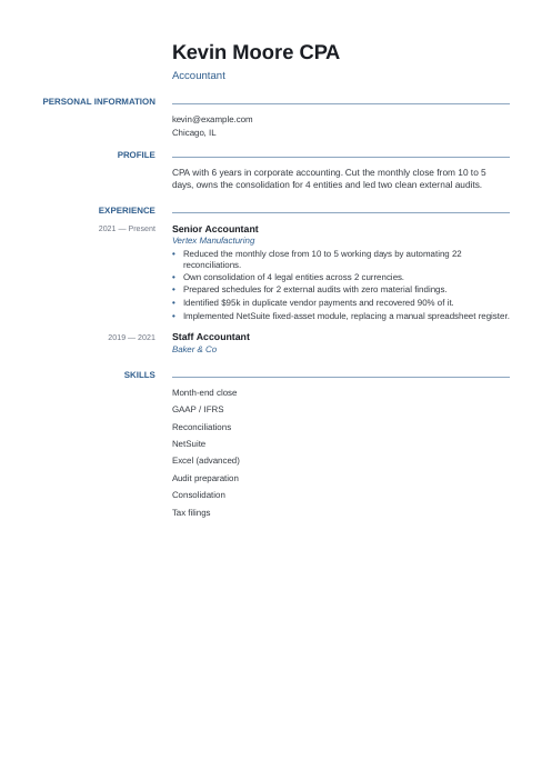 Europass resume template sample: Accountant