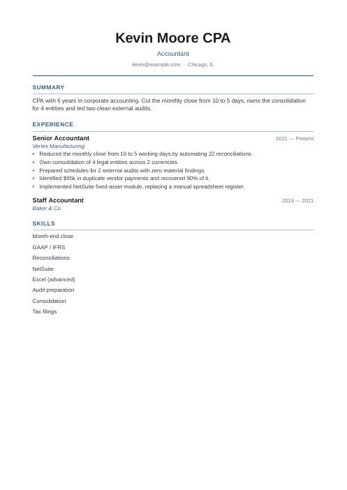 Minimal resume template sample: Accountant