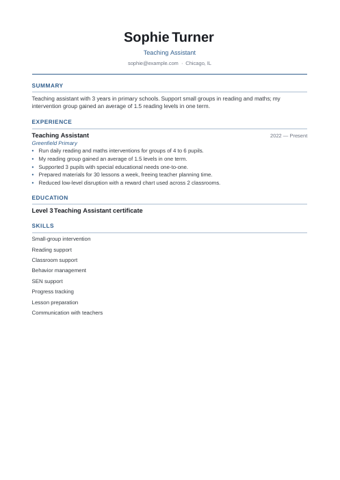 Student Resume Template sample: Teaching Assistant