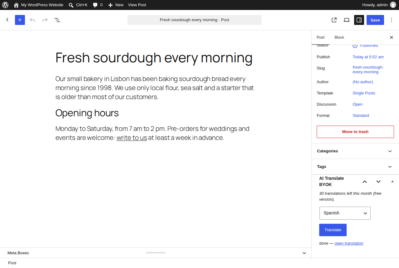 AI Translate BYOK (WordPress)