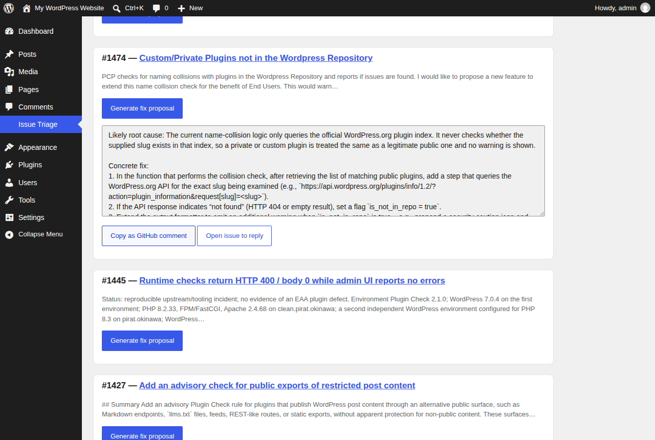 Issue Triage for GitHub (WordPress)